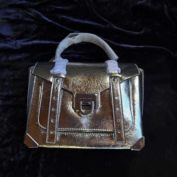 Michael Kors Manhattan Metallic Silver Satchel Small Top Handle Crossbody NWT - Picture 2 of 16